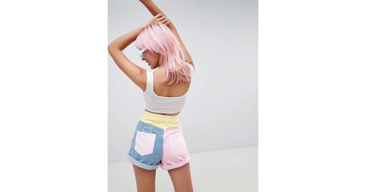 colour block denim shorts