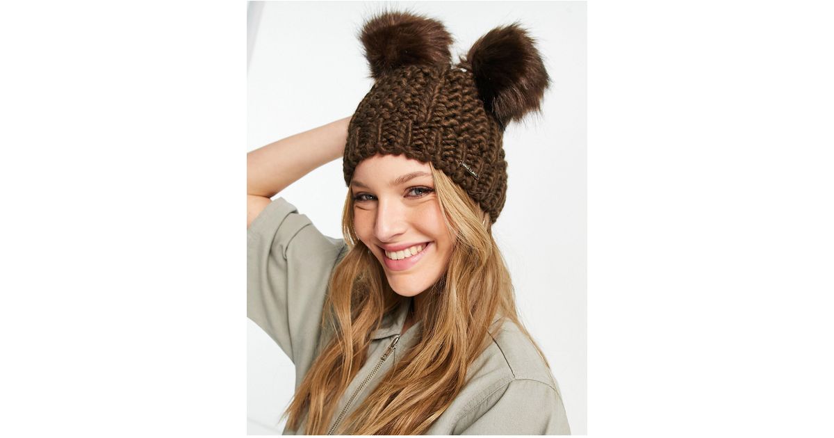 Double Pom Pom Cable Knit Beanie 
