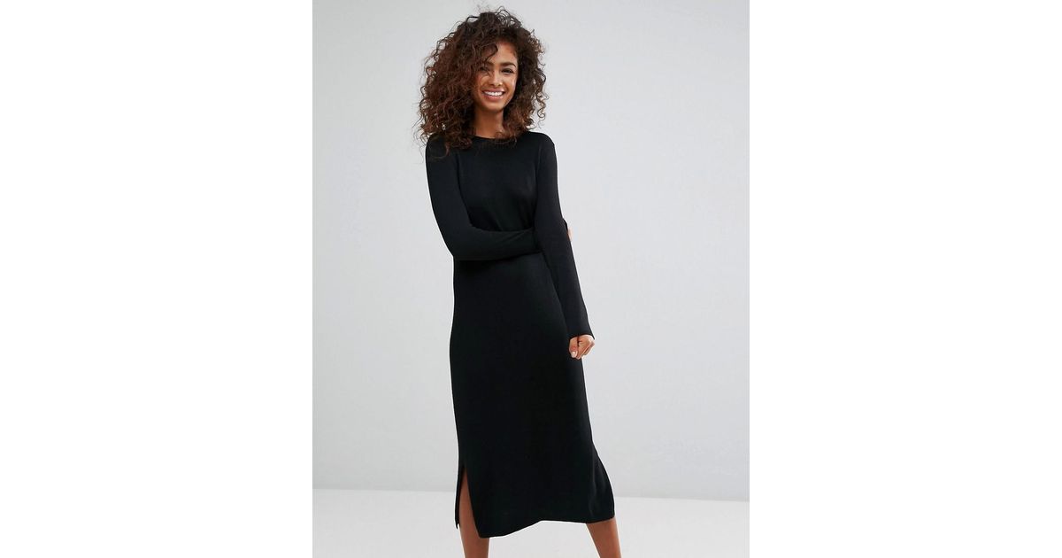 midi black knit dress