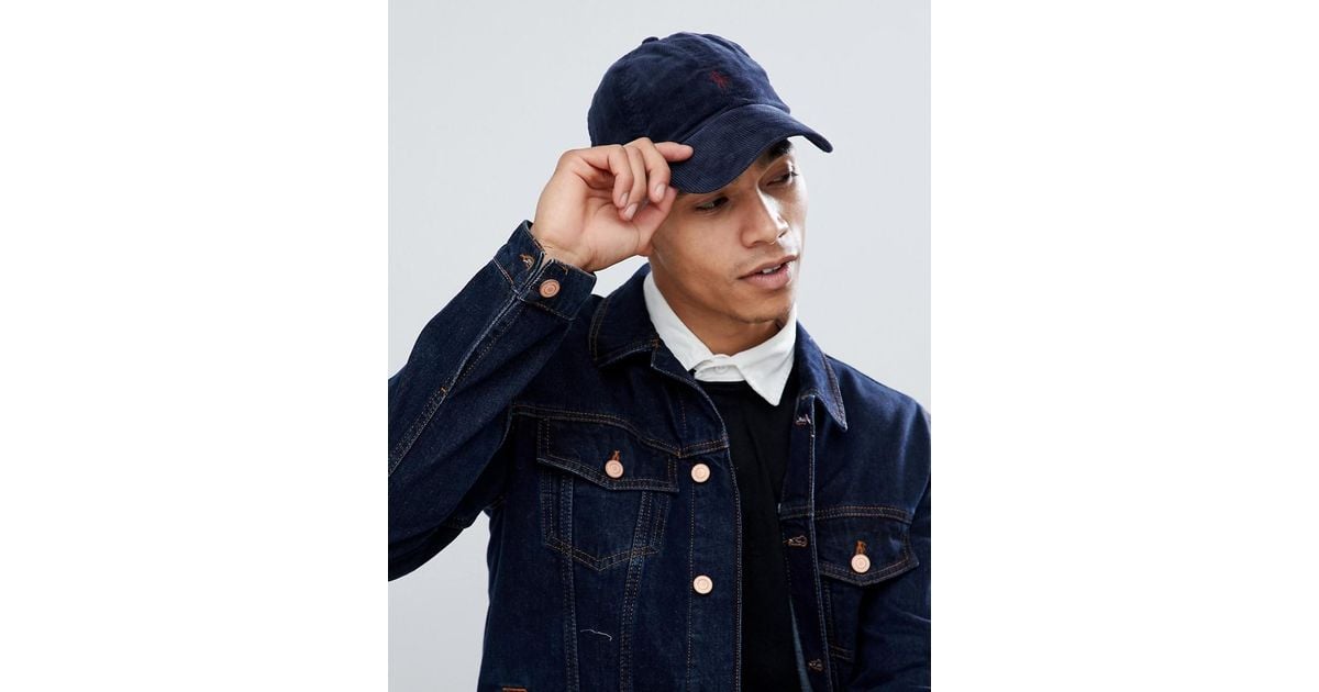 Cappellino in velluto a coste blu navy con logo a giocatore multicolorePolo Ralph  Lauren in Velluto a coste da Uomo colore Blu | Lyst
