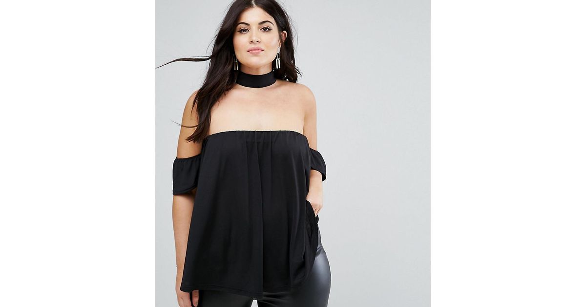 choker neck off shoulder top