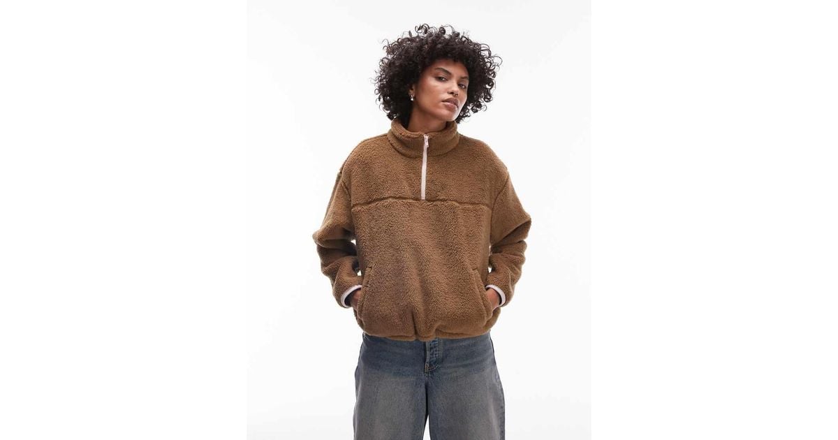 Levi s Canyon Half Zip Sherpa Borg Sweatshirt in Brown Lyst UK