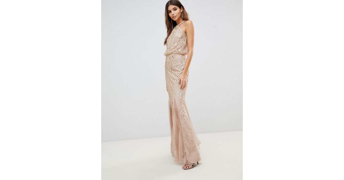 Lipsy twist neck sequin 2025 maxi dress in gold