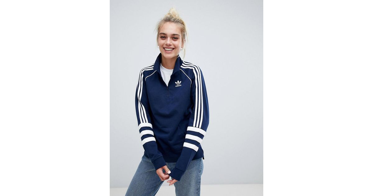 adidas originals authentic three stripe rugby top in navy