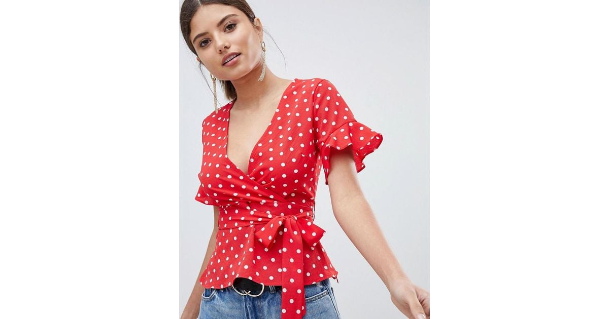 red polka dot blouse