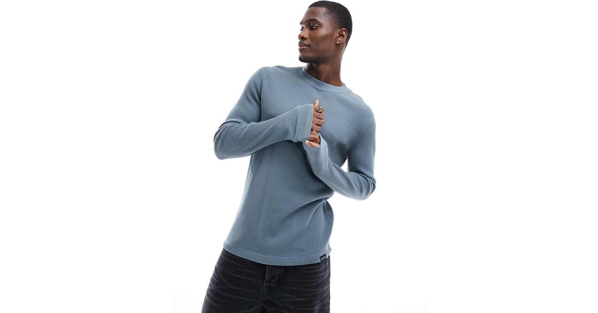 Camiseta De Manga Larga De Punto De Arroz De Marino Hollister de hombre de color Azul Lyst