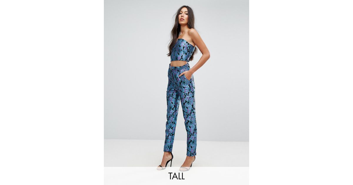 Missguided Cotton Floral Brocade Cigarette Pants in Green | Lyst