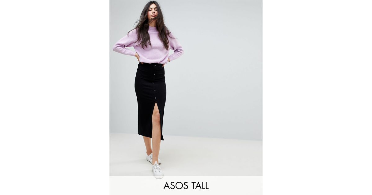asos design rib popper midi skirt