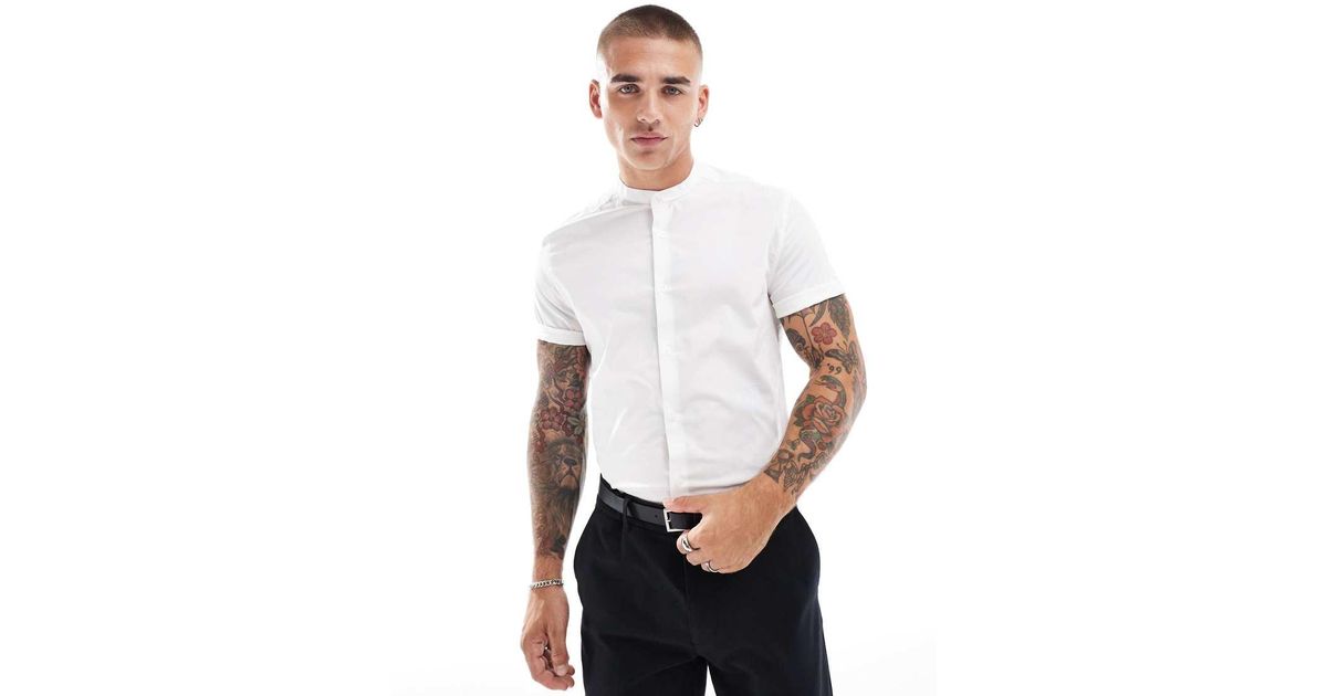 ASOS Slim Fit Grandad Collar Shirt in White for Men Lyst UK