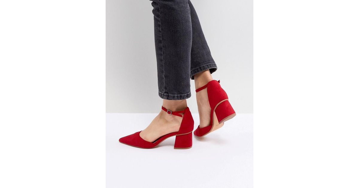 Bershka Denim Block Heel Pointed Shoe 