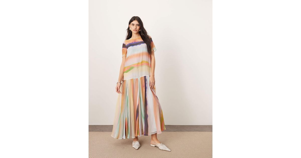 ARRANGE Sheer Chiffon Drop Waist Maxi T-shirt Dress in Natural