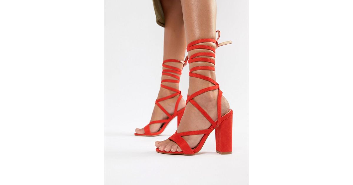 red heels that tie up