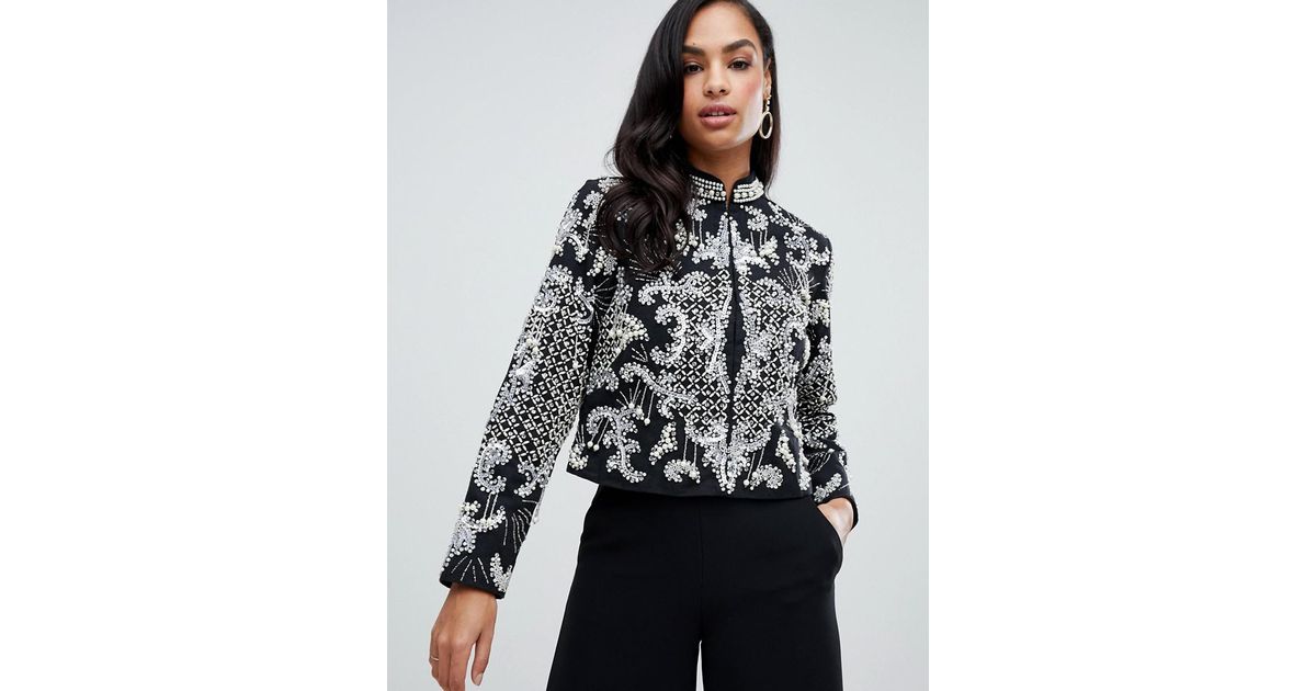 asos design pearl embellished jacket