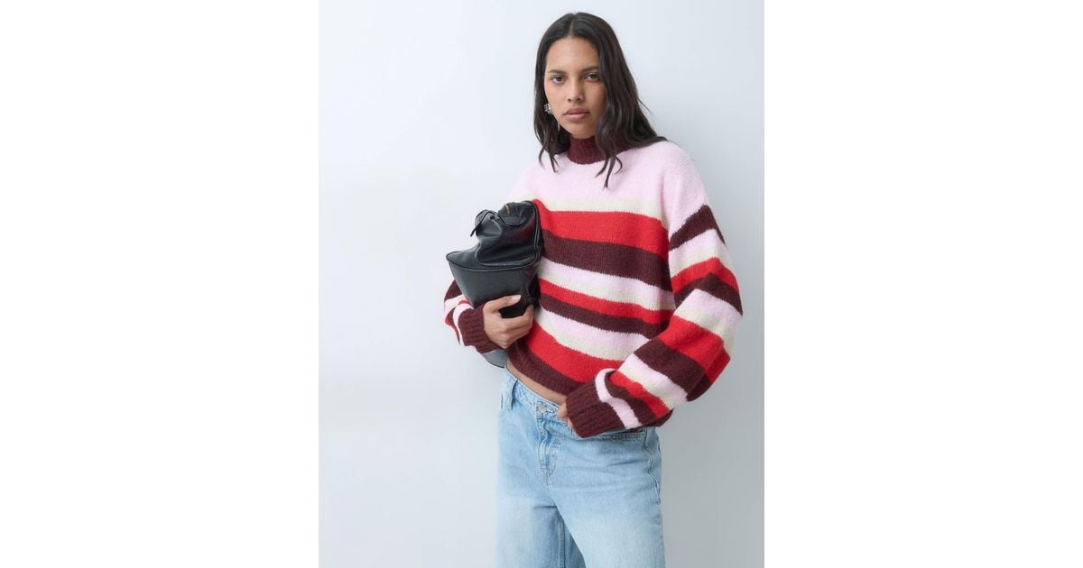 Miss Selfridge High Neck Stripe Jumper in White | Lyst