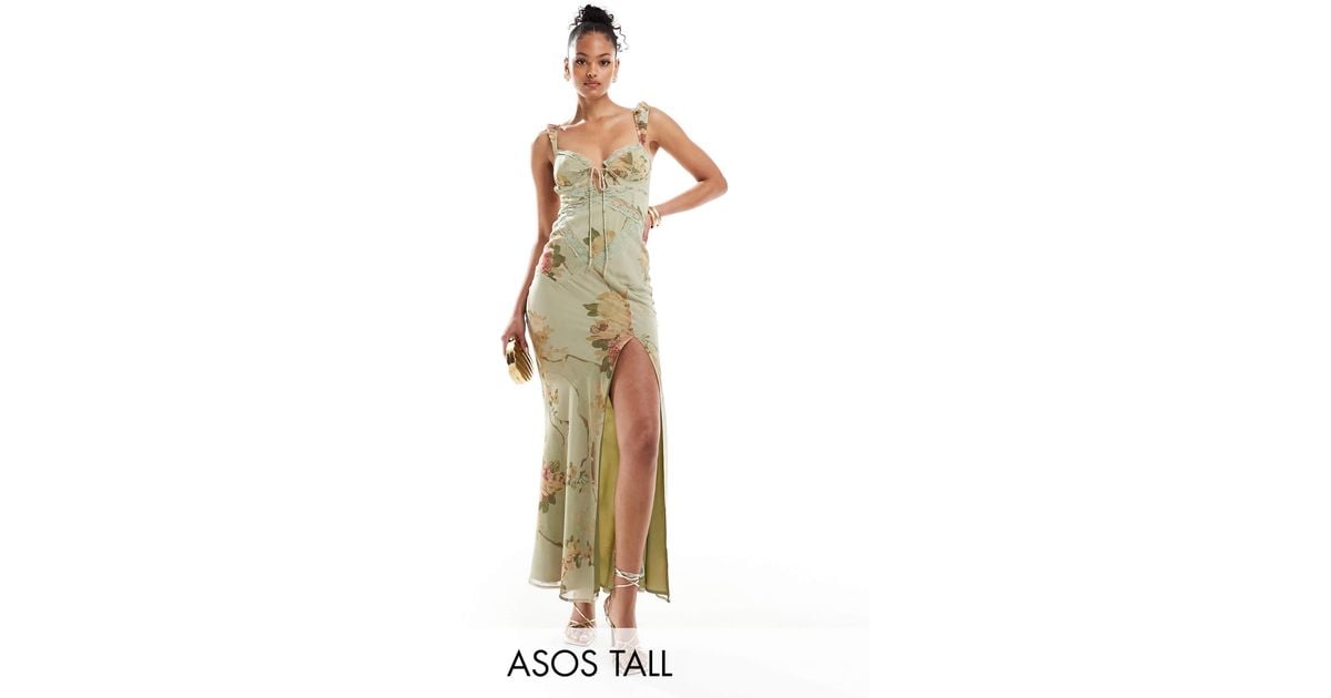 ASOS Asos Design Tall Corset Detail Bias Maxi Dress With Lace Insert in  Metallic | Lyst