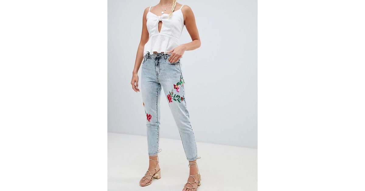 ONLY Tonni Floral Embroidered Jeans in Blue | Lyst