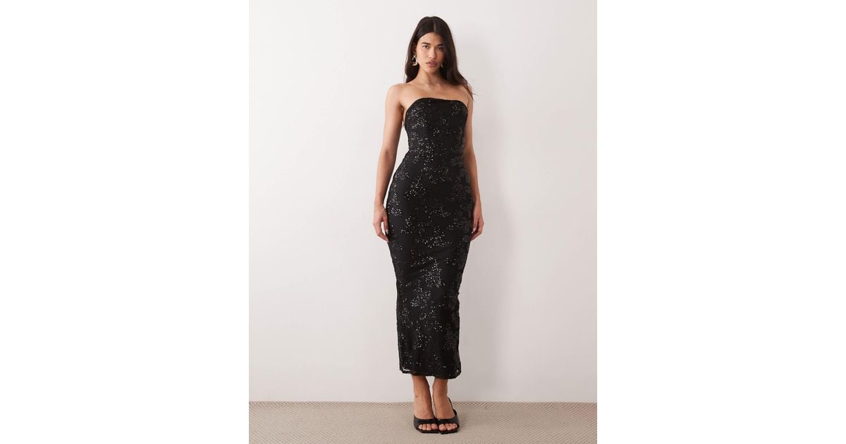 Structured Floral Design TFNC London Floral Sequin Structured Bandeau Maxi Dress in Black | Lyst