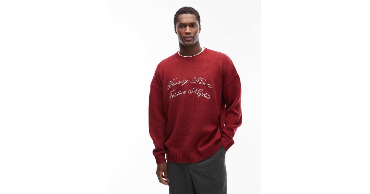 ASOS Oversized Knitted Christmas Jumper With Frosty Pints Festive ...