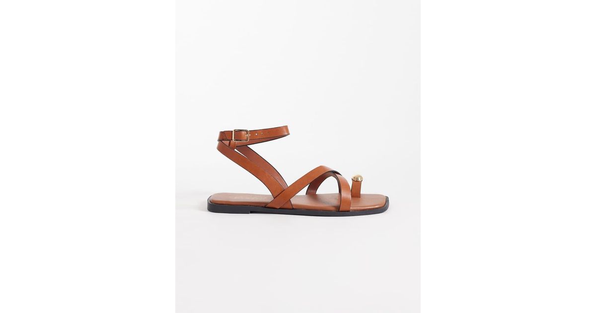 New Look Multi Strap Detail Toe Loop Sandal in Brown | Lyst UK