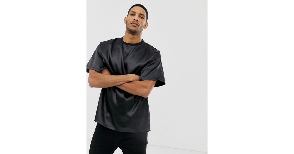 ASOS Oversized T-shirt In Satin Fabric In Black for Men | Lyst