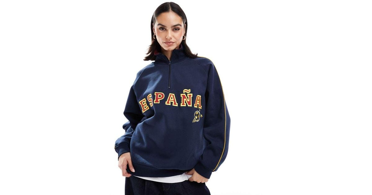 Stradivarius Espana Graphic Quarter Zip Sweatshirt in Blue Lyst UK