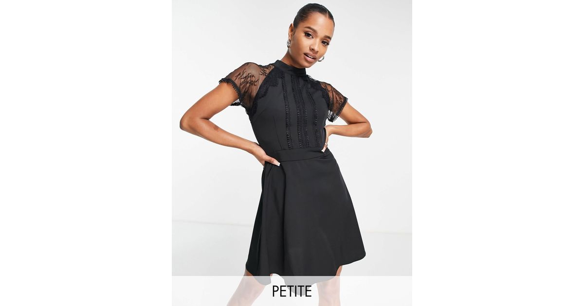 Liquorish Embellished Front A Line Mini Dress With Sheer Lace Detail  Sleeves in Black | Lyst UK
