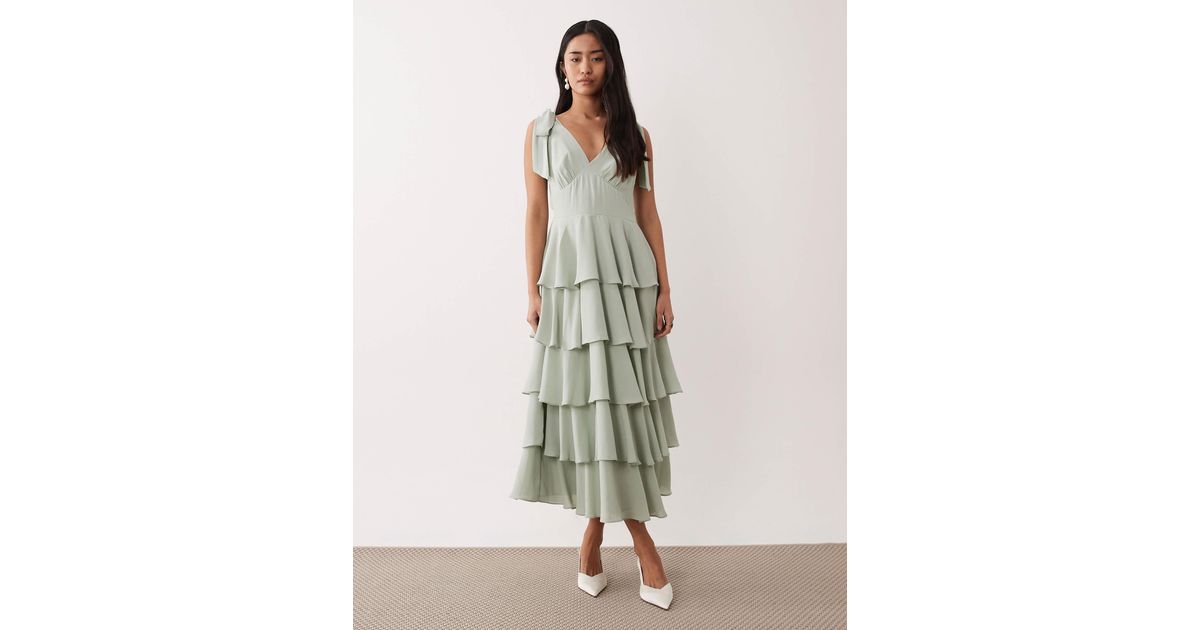 Pretty Lavish Florie Tie Shoulder Ruffle Midaxi Dress in Green | Lyst