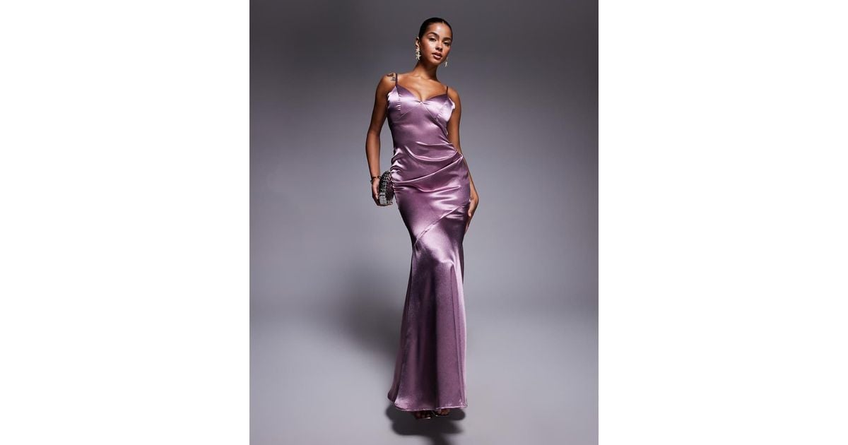 Goddiva Cowl Back Satin Maxi Dress in Purple | Lyst UK