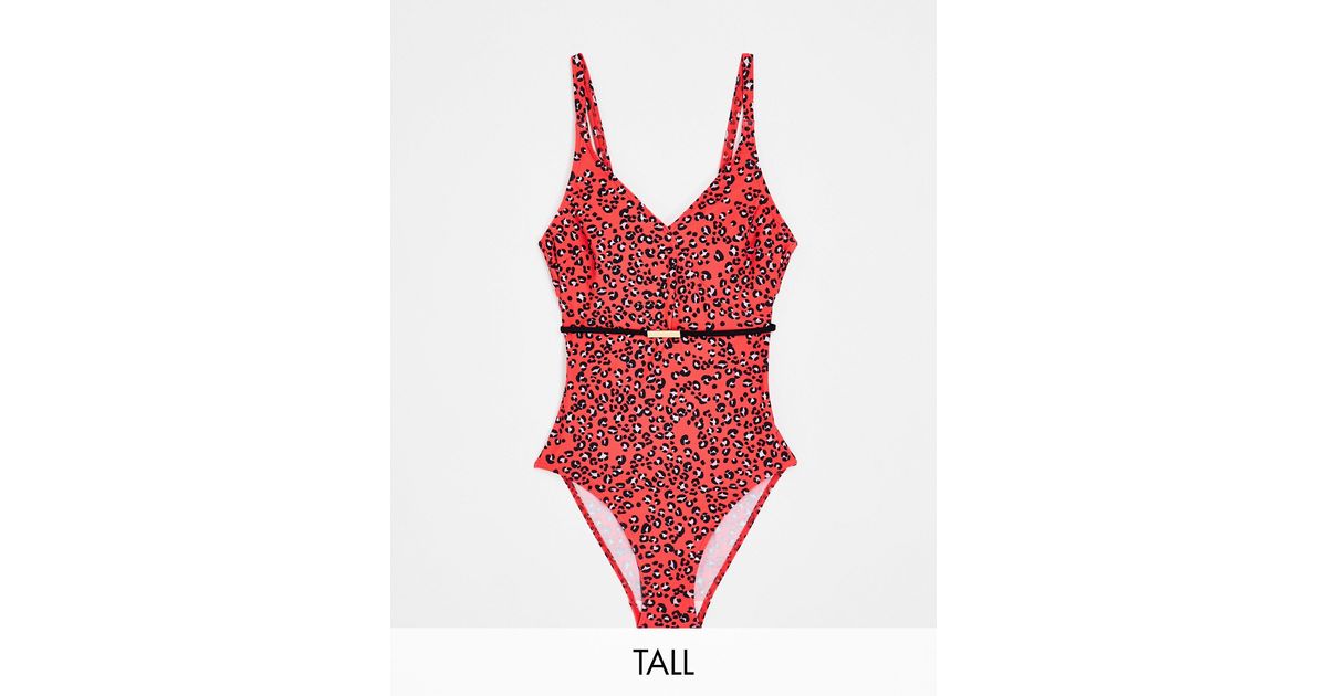 Figleaves Tall Swimsuit With Belt Detail in Red