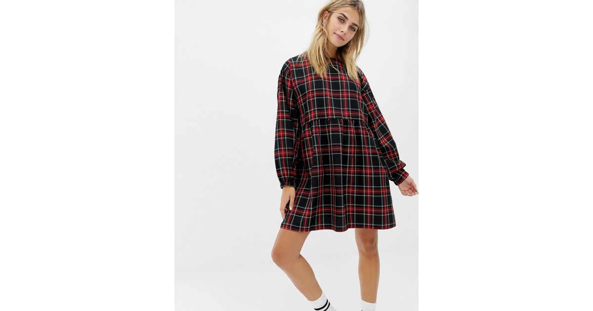 collusion check print smock dress