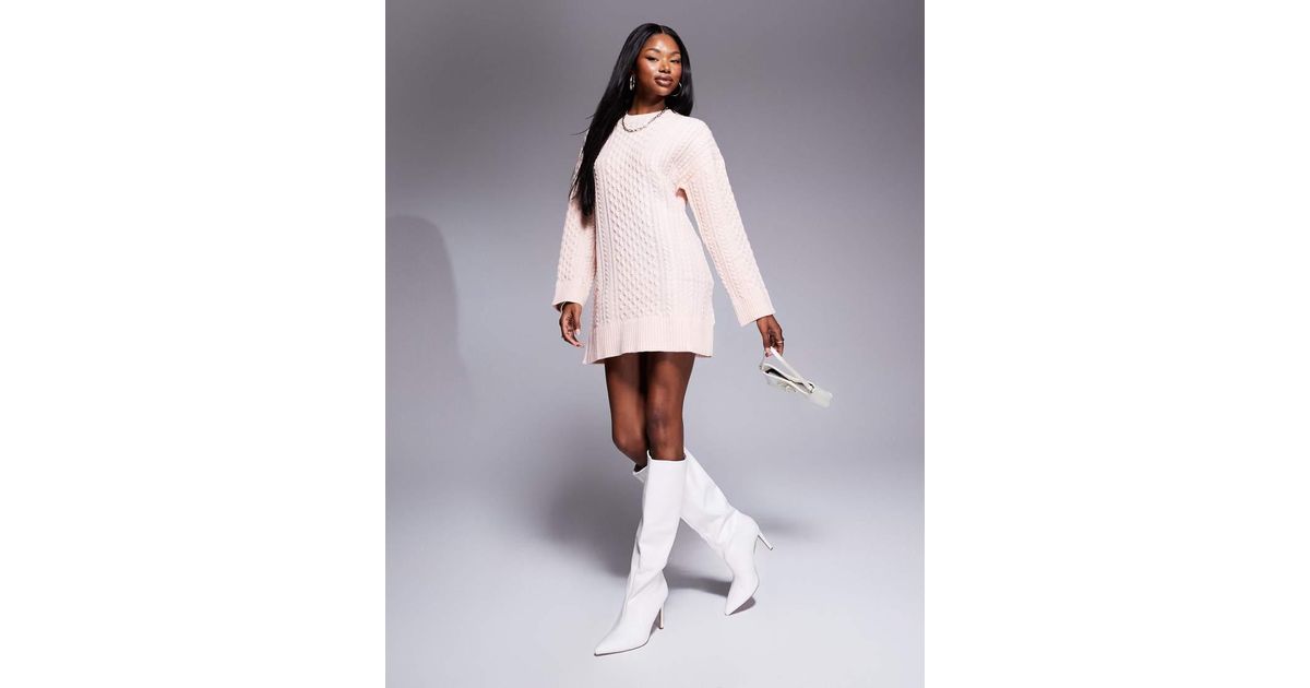 Kaiia Exclusive Cable Knit Mini Jumper Dress in Pink | Lyst UK