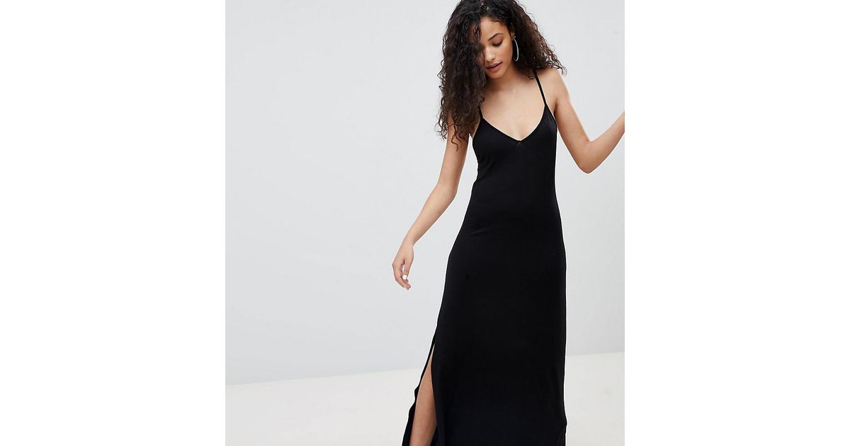 Bershka Denim Cami Maxi Dress In Black | Lyst Canada