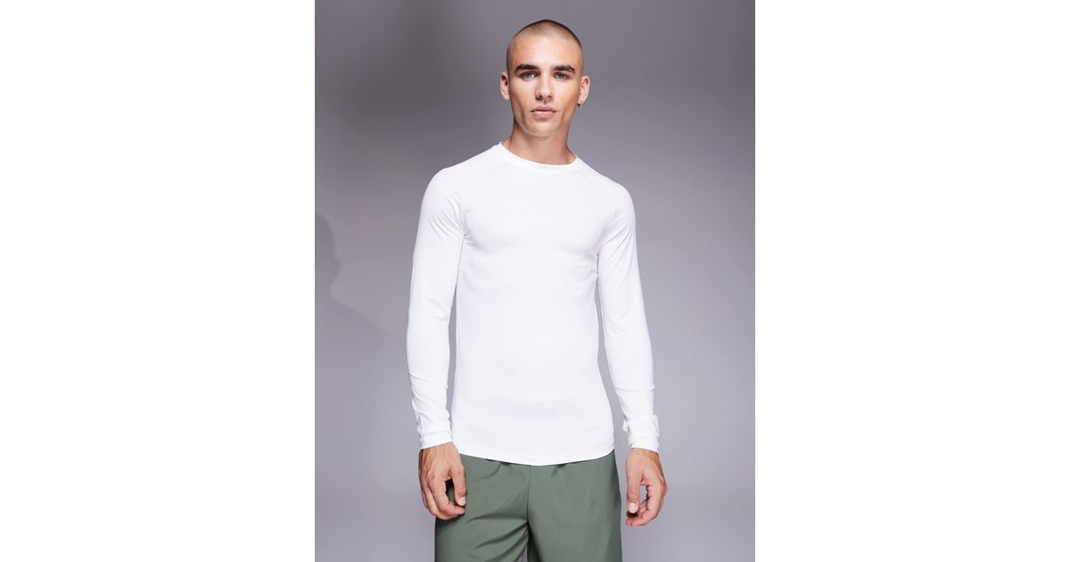 4505 Icon Training Long Sleeve Muscle Fit Base Layer in White for Men ...