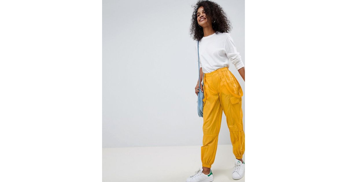 ASOS Denim Parachute Ruched Trousers in 