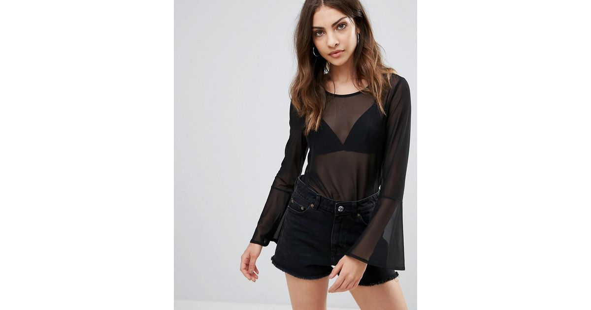ONLY Mesh Bell Sleeve Top in Black | Lyst