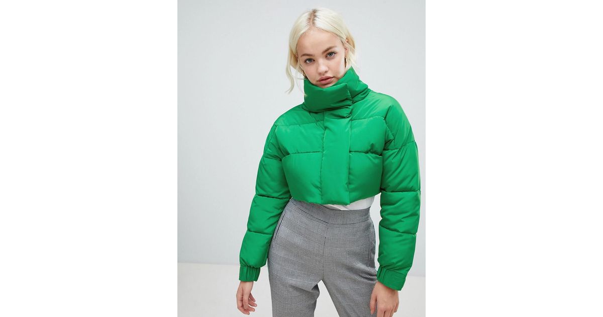 ASOS Cropped Puffer Jacket in Green | Lyst