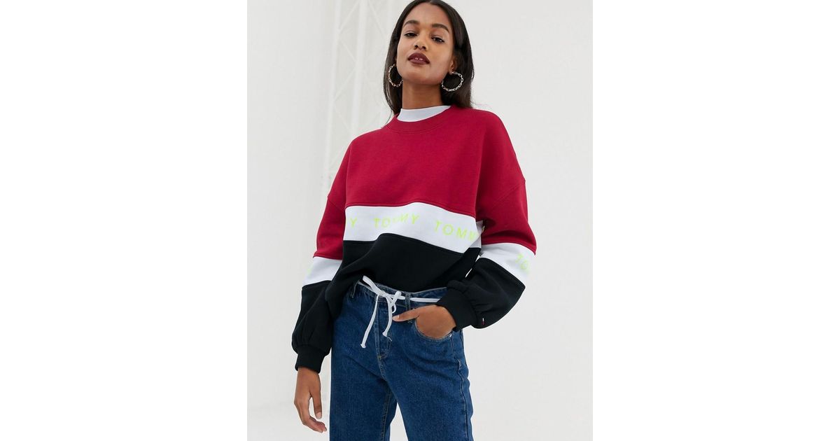 tommy jeans colourblock stripe logo sweatshirt