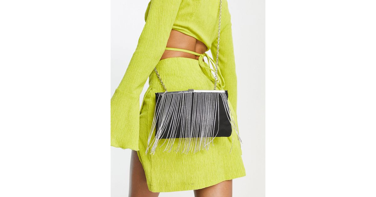 River Island Synthetic Cross Body Bag With Diamante Fringing in Black