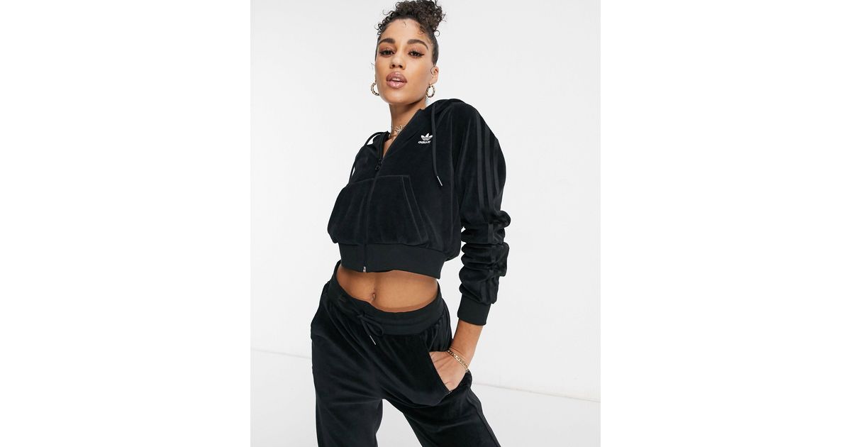 adidas Originals 'relaxed RisquÃ©' Velour Zip-through Hoodie in Black - Save 26% | Lyst Canada