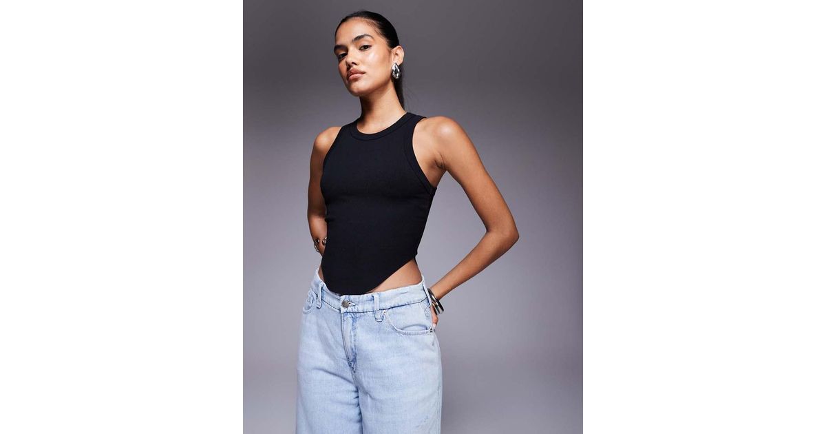 GOOD AMERICAN Lightweight Ribbed Racer Tank in Blue | Lyst UK
