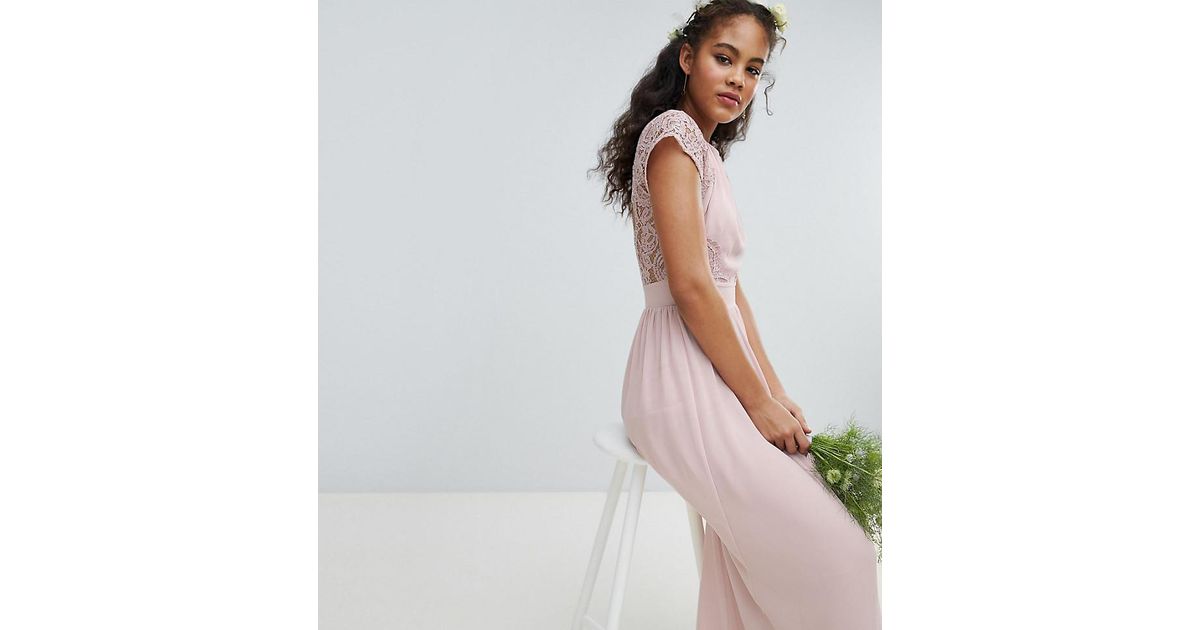 Tfnc London Maxi Bridesmaid Dress With Scalloped Lace And Open