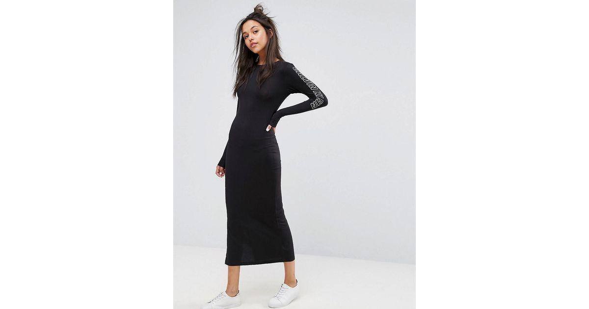 Calvin Klein Denim Jeans Maxi Dress With Arm Print Logo in Black - Lyst