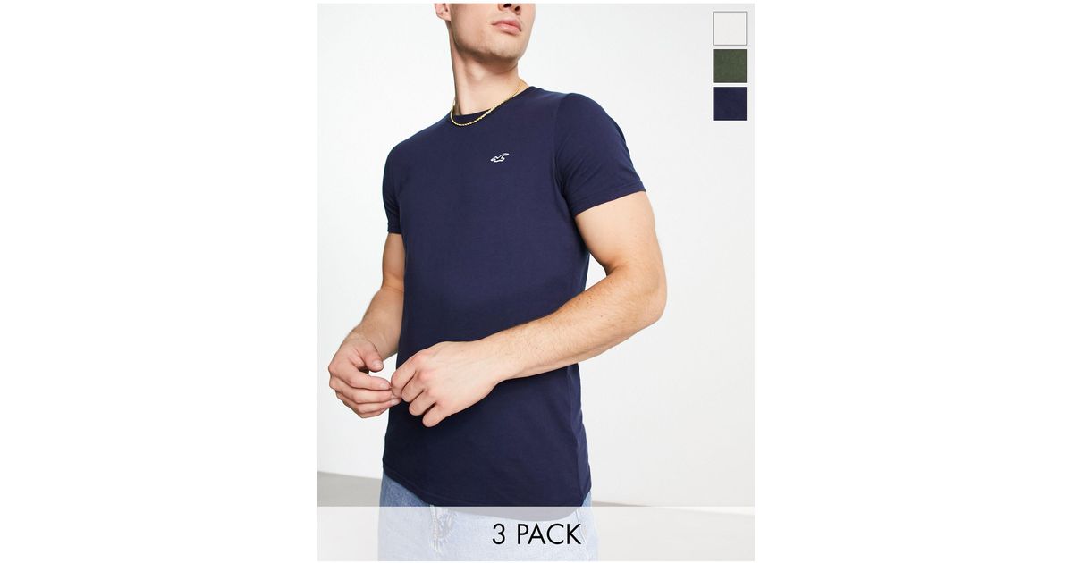 Hollister 3 Pack Icon Logo Muscle Fit T-shirt in Blue for Men