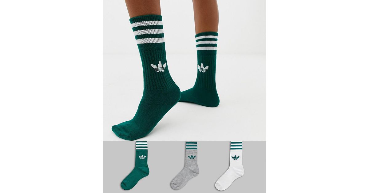 adidas Originals 3 Pack Solid Crew Socks In Green | Lyst