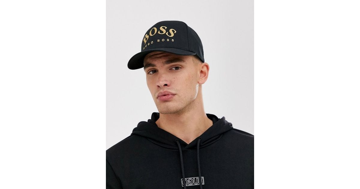 BOSS by HUGO BOSS Synthetic Embroidered Logo Cap In Black And Gold for Men  - Lyst