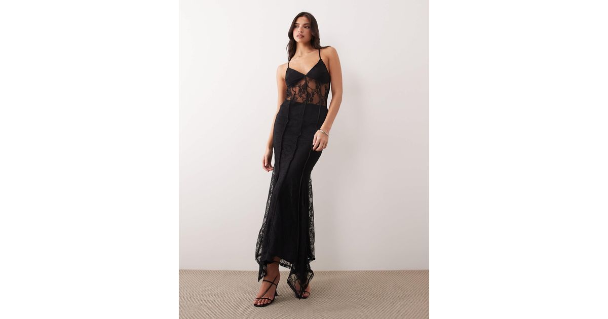 ASOS Lace Cami Maxi Dress With Godet Hem in Black | Lyst Canada