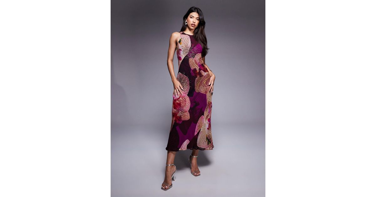 River Island Embellished Floral Print Maxi Dress in Purple | Lyst Canada