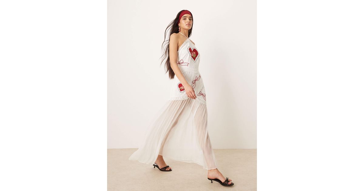 For Love & Lemons Mi Amore Embroidered Maxi Dress in Natural | Lyst