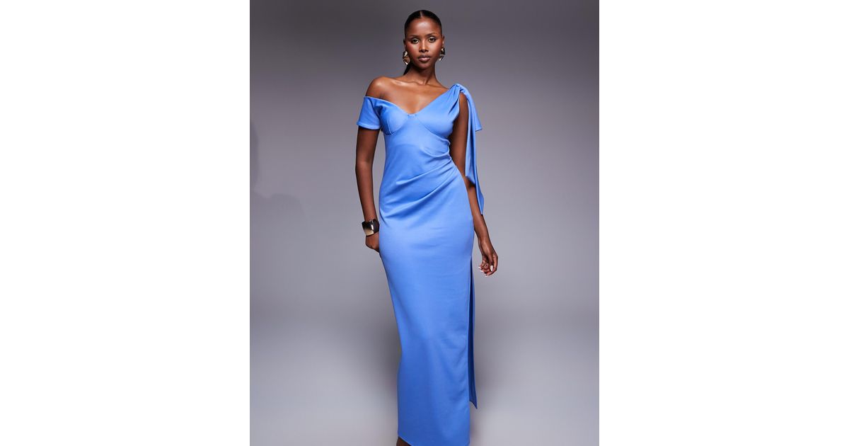 drape shoulder midi dress boohoo Women's Jersey Crepe Drape Shoulder Midaxi Dress in Chocolate | Size: 12