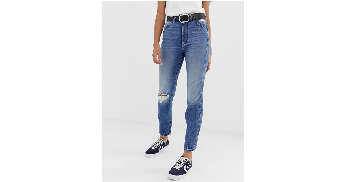 Wrangler Icon 11wwz Mom Jeans With Distressed Knee in Blue | Lyst Canada